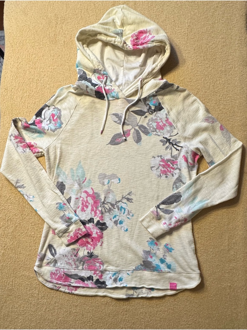 Joules Cream Floral Hooded Sweatshirt with Pink Accents